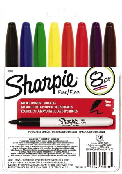 Sharpie - Assorted Colors Permanent Marker - Fine Felt Tip, AP Nontoxic Ink - Americas Industrial Supply