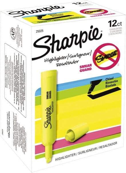 Sharpie - Fluorescent Yellow Highlighter - Chisel Tip, AP Nontoxic Ink - Americas Industrial Supply