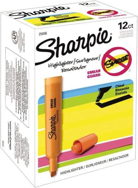 Sharpie - Fluorescent Orange Highlighter - Chisel Tip, AP Nontoxic Ink - Americas Industrial Supply