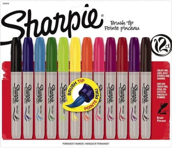 Sharpie - Assorted Colors Permanent Marker - Brush Felt Tip, AP Nontoxic Ink - Americas Industrial Supply