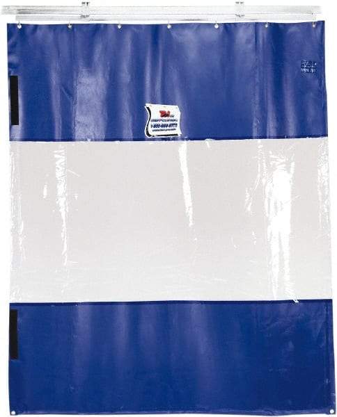 TMI, LLC - 12' Door Width x 8' Door Height PVC Solid with Vision Panel (Style) Industrial Curtain Kit - Blue/Clear - Americas Industrial Supply