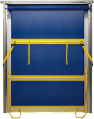 TMI, LLC - 8' Door Width x 10' Door Height PVC Mesh Bug Screen & Spring Loaded Manuel (Style) Roll Up Dock Screen - Blue/Yellow - Americas Industrial Supply