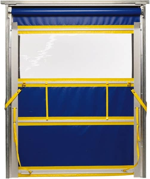 TMI, LLC - 10' Door Width x 10' Door Height PVC Solid with Vision Panel & Spring Loaded Manual (Style) Roll Up Dock Screen - Blue/Yellow/Clear - Americas Industrial Supply