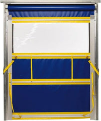 TMI, LLC - 10' Door Width x 10' Door Height PVC Solid with Vision Panel & Spring Loaded Manual (Style) Roll Up Dock Screen - Blue/Yellow/Clear - Americas Industrial Supply