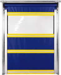 TMI, LLC - 8' Door Width x 8' Door Height PVC Solid with Vision Panel & In-Tube Motorized (Style) Roll Up Dock Screen - Blue/Yellow/Clear - Americas Industrial Supply