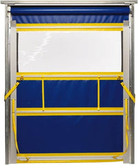 TMI, LLC - 8' Door Width x 10' Door Height PVC Solid with Vision Panel & Spring Loaded Manual (Style) Roll Up Dock Screen - Blue/Yellow/Clear - Americas Industrial Supply