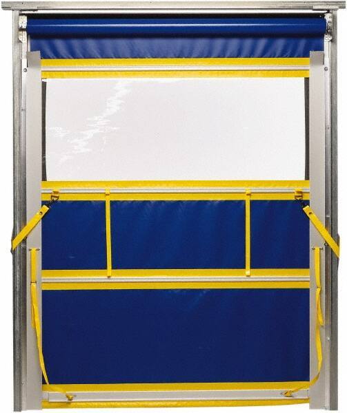 TMI, LLC - 8' Door Width x 8' Door Height PVC Solid with Vision Panel & Spring Loaded Manual (Style) Roll Up Dock Screen - Blue/Yellow/Clear - Americas Industrial Supply