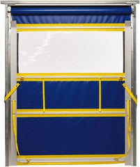 TMI, LLC - 8' Door Width x 8' Door Height PVC Solid with Vision Panel & Spring Loaded Manual (Style) Roll Up Dock Screen - Blue/Yellow/Clear - Americas Industrial Supply