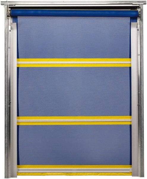 TMI, LLC - 12' Door Width x 12' Door Height PVC Mesh Bug Screen & In-Tube Motorized (Style) Roll Up Dock Screen - Blue/Yellow - Americas Industrial Supply