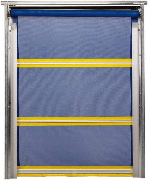 TMI, LLC - 10' Door Width x 12' Door Height PVC Mesh Bug Screen & In-Tube Motorized (Style) Roll Up Dock Screen - Blue/Yellow - Americas Industrial Supply