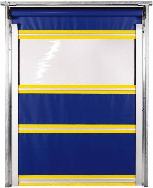 TMI, LLC - 8' Door Width x 10' Door Height PVC Solid with Vision Panel & In-Tube Motorized (Style) Roll Up Dock Screen - Blue/Yellow/Clear - Americas Industrial Supply