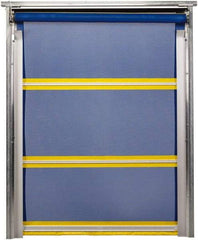 TMI, LLC - 8' Door Width x 10' Door Height PVC Mesh Bug Screen & In-Tube Motorized (Style) Roll Up Dock Screen - Blue/Yellow - Americas Industrial Supply