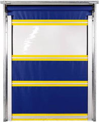 TMI, LLC - 10' Door Width x 12' Door Height PVC Solid with Vision Panel & In-Tube Motorized (Style) Roll Up Dock Screen - Blue/Yellow/Clear - Americas Industrial Supply