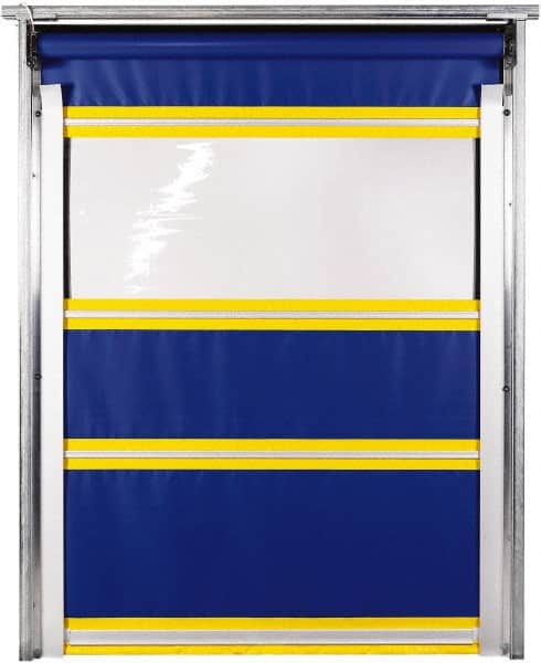 TMI, LLC - 10' Door Width x 10' Door Height PVC Solid with Vision Panel & In-Tube Motorized (Style) Roll Up Dock Screen - Blue/Yellow/Clear - Americas Industrial Supply