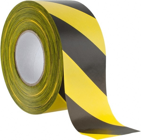 PRO-SAFE - 1000 Ft. Long x 3 Inch Wide Roll, Polyethylene, Black and Yellow, Barricade and Flagging Tape - Americas Industrial Supply