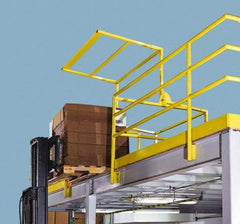 FabEnCo - Powder Coated Carbon Steel Rail Safety Gate - Fits 113W x 42H" Clear Opening, 1-1/2" Wide x 80" Door Height, 244 Lb, Yellow - Americas Industrial Supply