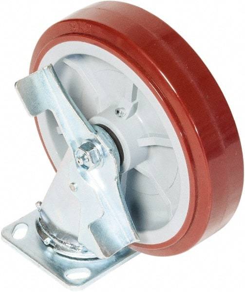 Greenlee - 8" Diam x 2" Wide x 9-1/2" OAH Top Plate Mount Swivel Caster - Polyurethane over Polyolefin, 900 Lb Capacity, 2-3/4 x 3-1/2" Plate - Americas Industrial Supply