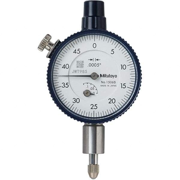 Mitutoyo - 1/8" Range, 0-50 Dial Reading, 0.0005" Graduation Dial Drop Indicator - 40mm Dial, 0.05" Range per Revolution, 0.0005" Accuracy, Revolution Counter - Americas Industrial Supply