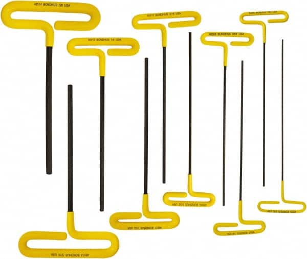 Bondhus - 10 Piece T-Handle Cushion Grip Hex Key Set - Hex Range 3/32 to 3/8" - Americas Industrial Supply