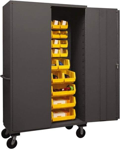 Durham - 42 Bin Mobile Storage Cabinet - Steel, 48" Wide x 24" Deep x 80" High, Yellow - Americas Industrial Supply