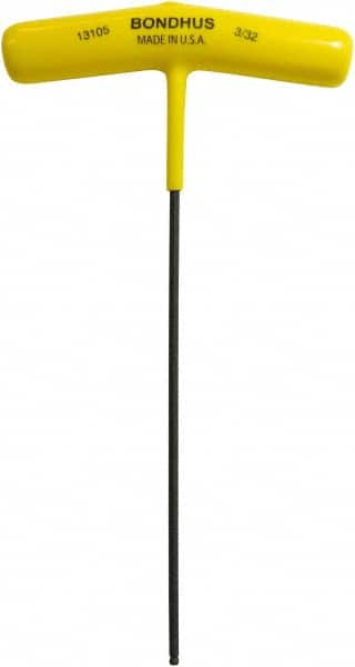 Bondhus - 3/32" Hex, T-Handle Cushion Grip, Ball End Hex Key - 6-7/64" OAL, Protanium High Torque Steel, Inch System of Measurement - Americas Industrial Supply