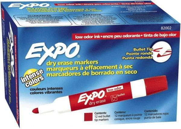 Expo - Red Low Odor Bullet Tip 12 Pack Dry Erase Markers - For Use with Dry Erase Marker Boards - Americas Industrial Supply