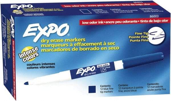 Expo - Blue Low Odor Fine Tip Dry Erase Markers - For Use with Dry Erase Marker Boards - Americas Industrial Supply