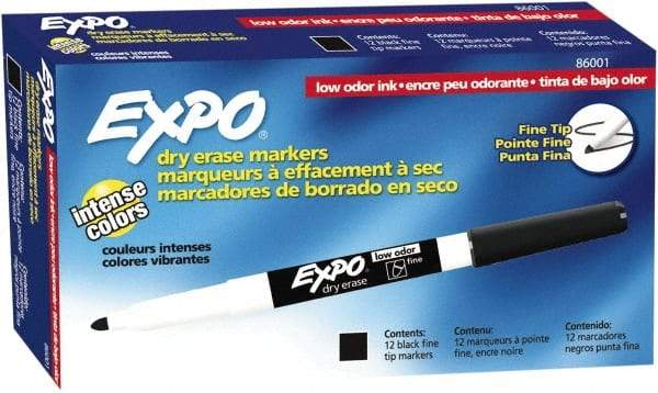 Expo - Black Low Odor Fine Tip 12 Pack Dry Erase Markers - For Use with Dry Erase Marker Boards - Americas Industrial Supply