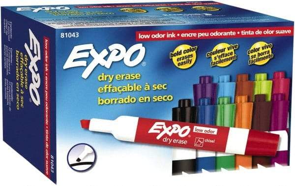 Expo - Aqua, Black, Blue, Brown, Green, Lime, Orange, Pink, Plum, Pumpkin, Purple & Red Low Odor Chisel Tip 12 Pack Dry Erase Markers - For Use with Dry Erase Marker Boards - Americas Industrial Supply