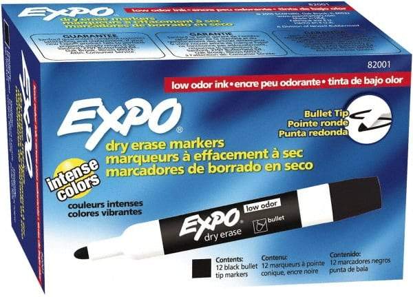 Expo - Black Low Odor Bullet Tip 12 Pack Dry Erase Markers - For Use with Dry Erase Marker Boards - Americas Industrial Supply