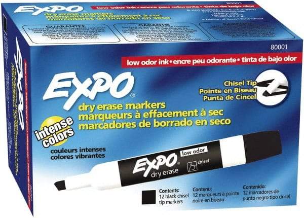 Expo - Black Low Odor Chisel Tip 12 Pack Dry Erase Markers - For Use with Dry Erase Marker Boards - Americas Industrial Supply