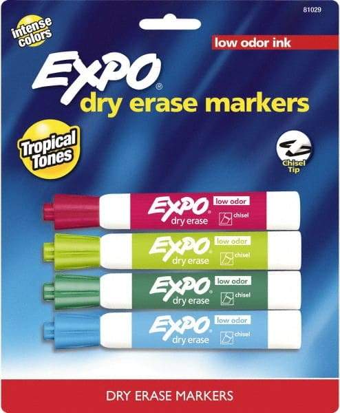 Expo - Aqua, Lime, Pink & Plum Low Odor Chisel Tip 4 Pack Dry Erase Markers - For Use with Dry Erase Marker Boards - Americas Industrial Supply