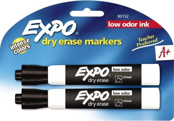 Expo - Black Low Odor Chisel Tip 2 Pack Dry Erase Markers - For Use with Dry Erase Marker Boards - Americas Industrial Supply