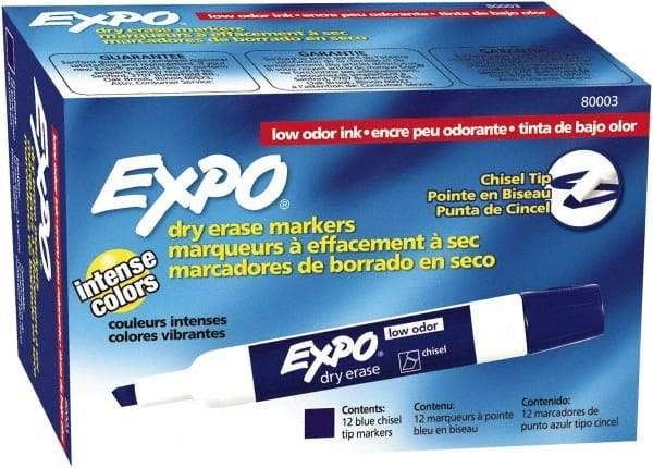 Expo - Blue Low Odor Chisel Tip 12 Pack Dry Erase Markers - For Use with Dry Erase Marker Boards - Americas Industrial Supply