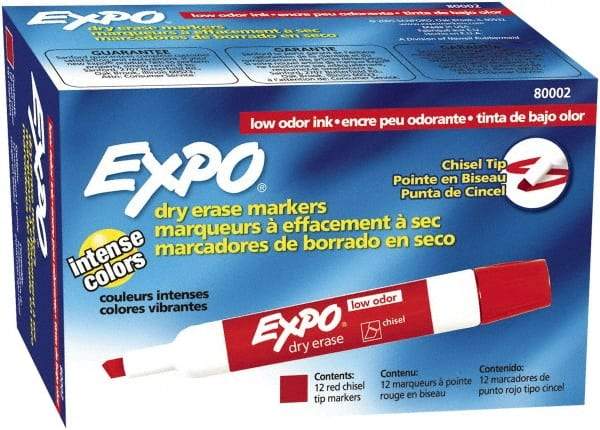 Expo - Red Low Odor Chisel Tip 12 Pack Dry Erase Markers - For Use with Dry Erase Marker Boards - Americas Industrial Supply