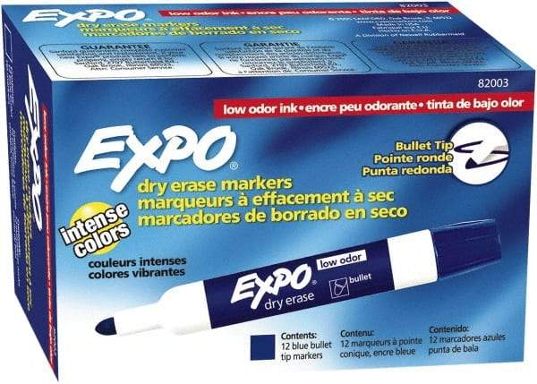 Expo - Blue Low Odor Bullet Tip 12 Pack Dry Erase Markers - For Use with Dry Erase Marker Boards - Americas Industrial Supply