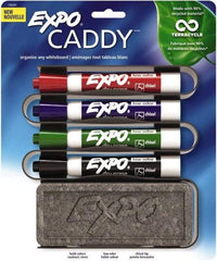 Expo - Red, Black, Blue & Green Low Odor Chisel Tip Markers 4 Pack Dry Erase Markers - Includes Eraser & Caddy Organizer, For Use with Dry Erase Marker Boards - Americas Industrial Supply