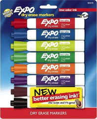 Expo - Black, Blue, Brown, Green, Orange, Pink, Purple & Red Low Odor Chisel Tip 8 Pack Dry Erase Markers - For Use with Dry Erase Marker Boards - Americas Industrial Supply