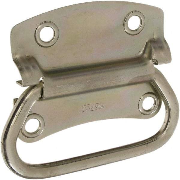 National Mfg. - 3-1/2" Wide Plate x 2-39/50" High Plate, 2-3/4" Bail ID, #0, Steel Chest Handle - #6 Screw, 4.23" Wide x 3.53" High, 0.28" Mounting Hole Diam, Zinc Plated, 4 Holes - Americas Industrial Supply