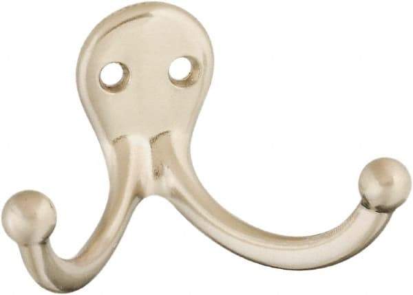 National Mfg. - 2" Wide x 1" High x 0.11" Thick, Double Prong Robe Hook - 1-3/4" Projection, Satin Nickel - Americas Industrial Supply