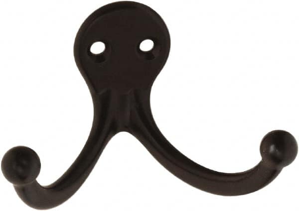 National Mfg. - 2" Wide x 1" High x 0.11" Thick, Double Prong Robe Hook - 1-3/4" Projection, Oil Rubbed Bronze - Americas Industrial Supply