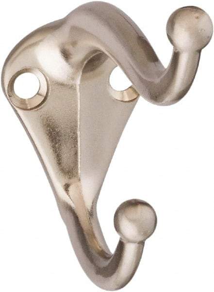 National Mfg. - 1" Wide x 2" High x 0.11" Thick, Double Coat & Hat Hook - 2-3/4" Projection, Satin Nickel - Americas Industrial Supply