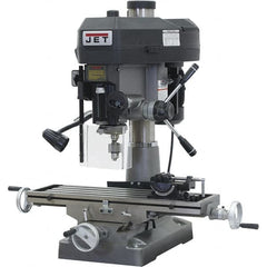 Jet - 1 Phase, 15-7/8" Swing, Step Pulley Mill Drill Combination - 9-1/2" Table Length x 32-1/4" Table Width, 20-1/2" Longitudinal Travel, 7" Cross Travel, 12 Spindle Speeds, 2 hp, 115/230 Volts - Americas Industrial Supply