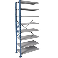 Hallowell - 8 Shelf Add-On Extra Heavy-Duty Open Steel Shelving - 1 Lb Capacity, 36" Wide x 87" High x 18" Deep, Blue/Platinum - Americas Industrial Supply