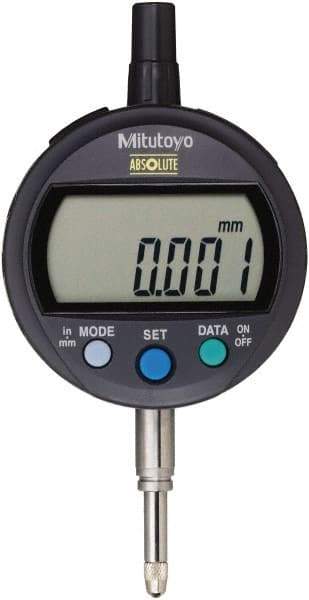 Mitutoyo - 0 to 12.7mm Range, 0.001mm Graduation, Electronic Drop Indicator - Flat Back, Accurate to 0.003mm, Metric System, LCD Display - Americas Industrial Supply