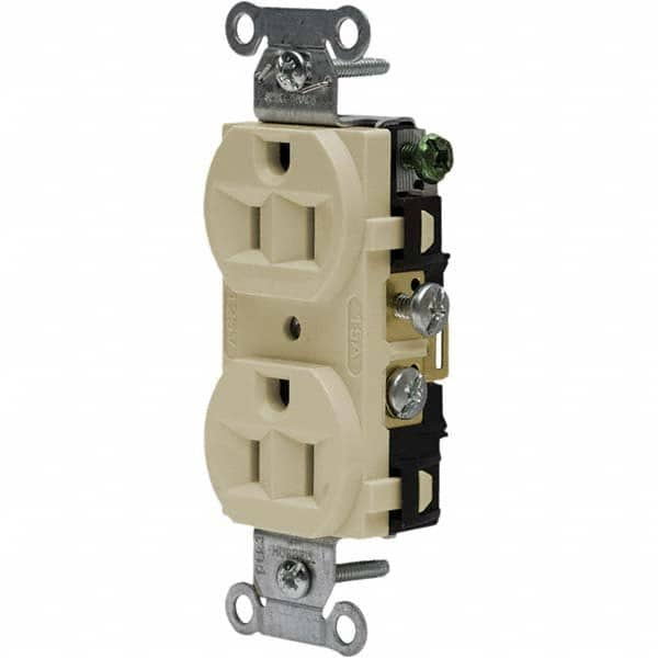 Hubbell Wiring Device-Kellems - 125V 15A NEMA 5-15R Commercial Grade Ivory Straight Blade Duplex Receptacle - Americas Industrial Supply