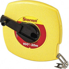 Starrett - 100' x 3/8" Yellow Blade Tape Measure - 1/8" & 1mm Graduation, L6 Graduation Style, Yellow Case - Americas Industrial Supply