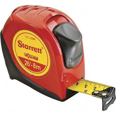 Starrett - 26' x 1" Yellow Blade Tape Measure - 1/16" & 1mm Graduation, S9 Graduation Style, Red Case - Americas Industrial Supply