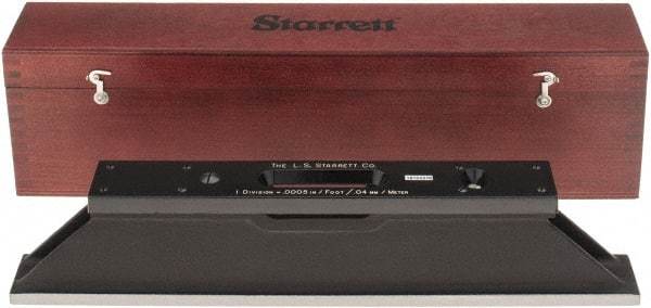 Starrett - 15" Long, 0.0005" Graduation Sensitivity per 10", 2 Vials, Master Precision Level - Cast Iron, 1/64" Base Flatness, 1-5/8" Wide x 3" High - Americas Industrial Supply