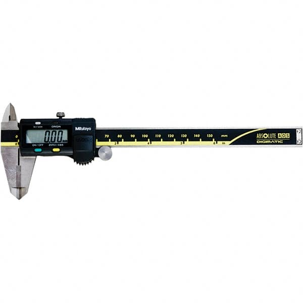 Mitutoyo - 0 to 6" Range 0.01mm Resolution, Electronic Caliper - Steel with 40mm Carbide-Tipped Jaws, 0.001" Accuracy, SPC Output - Americas Industrial Supply